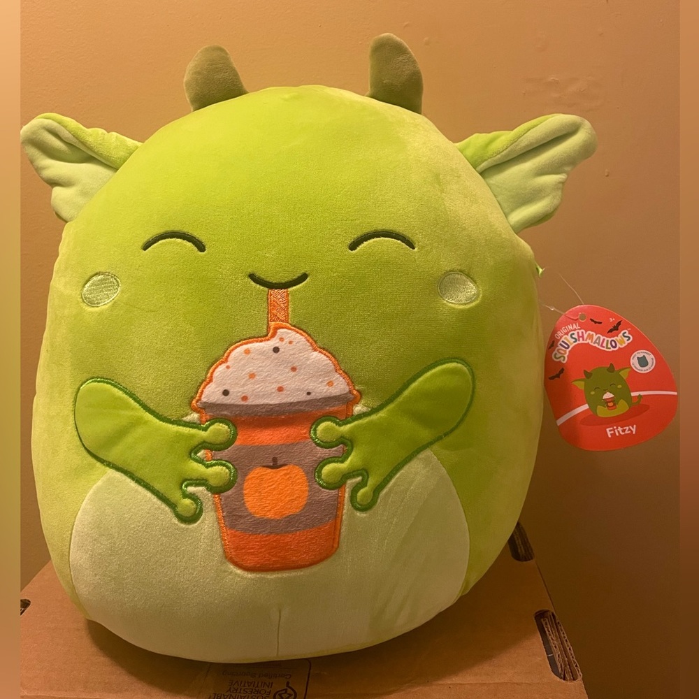 Squishmallows Fitzy Halloween with drink